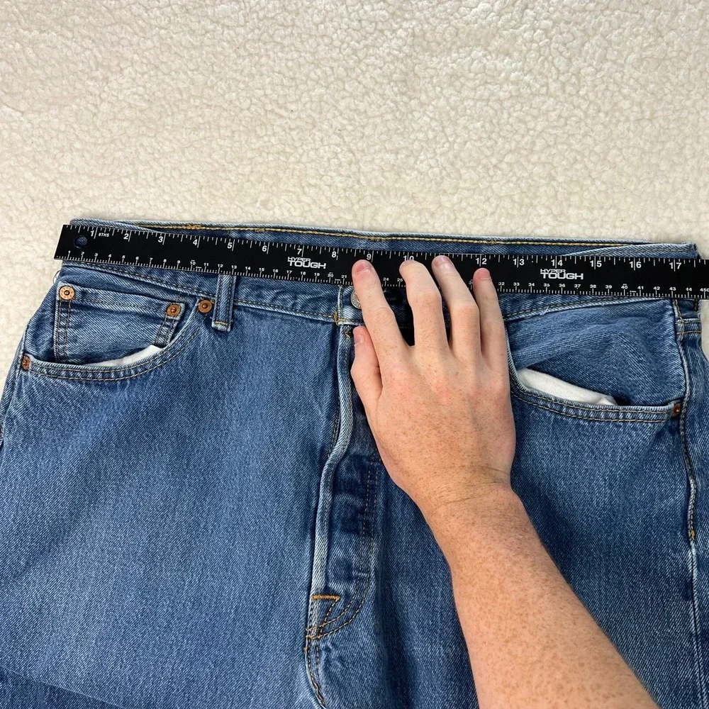 Levis 501 Jeans Mens 38x32 Fit 34x29 Blue Medium Wash Western Straight Leg Denim